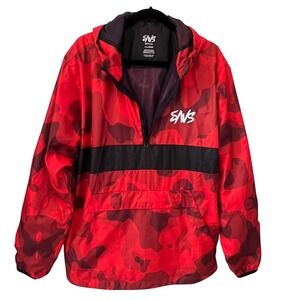 SNS Brand Red/Blk Camo Pullover Anorak Jacket XLarge Men